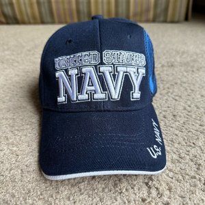 US Navy Hat 1 Size Fits Most Hook & Loop Blue Spellout Logo